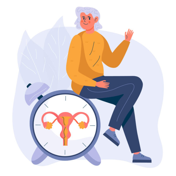 Mujer preparándose para análisis hormonal de menopausia en laboratorio clínico