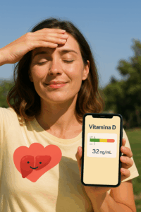 persona disfrutando del sol revisando resultados de examen de vitamina D en su celular