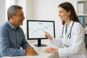 Control de próstata: médico explica resultados de PSA a paciente